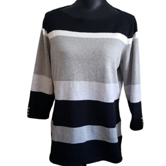 3/$30💥 Cotton Knit Tunic Striped Sweater (L) Karen Scott - Picture 1 of 8